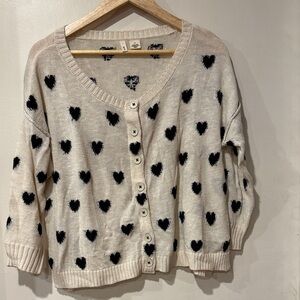 Anthropologie Moth brand Ivory Cardigan with black Heart Design